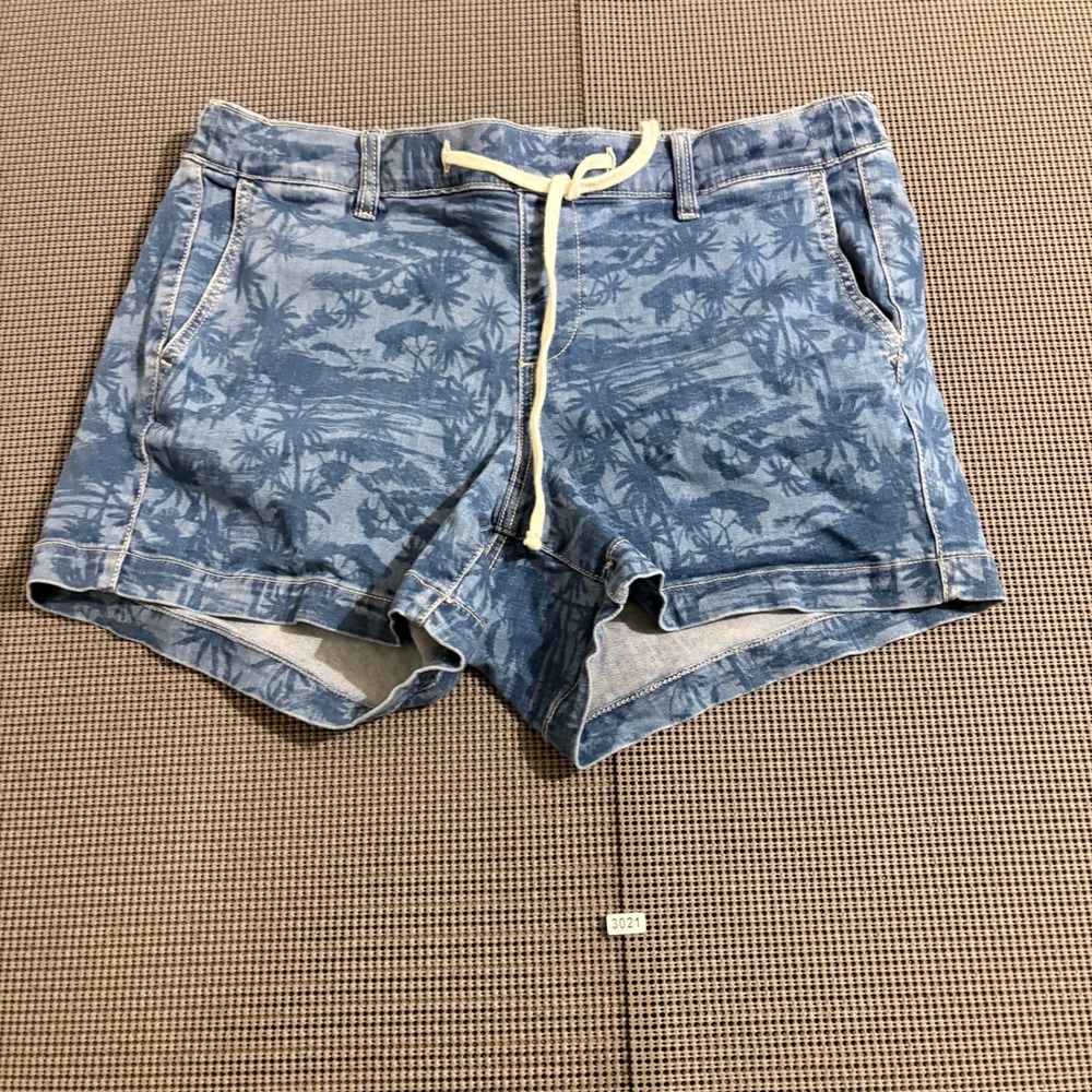 Blue Tropical Palm Tree Print Drawstring Shorts Size Estimated XL